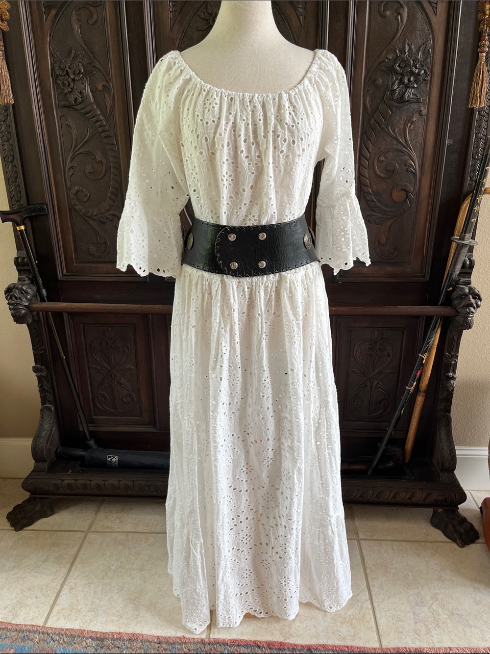 Natalie Martin White Eyelet Maxi Dress oversized XS